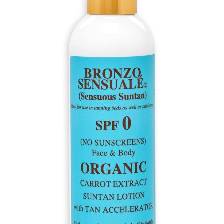 SPF 0 (NO Sunscreens) For Deep Tanning Outdoors and Tanning Beds Organic Carrot Lotion By Bronzo Sensualé® 8.5 Ounces