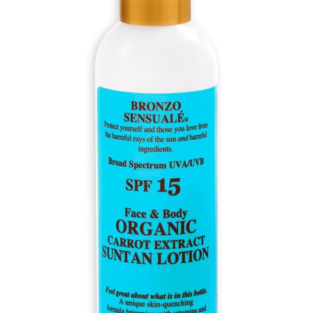 SPF 15 Sunscreen Tanning Organic Carrot Lotion By Bronzo Sensualé® 8.5 Ounces
