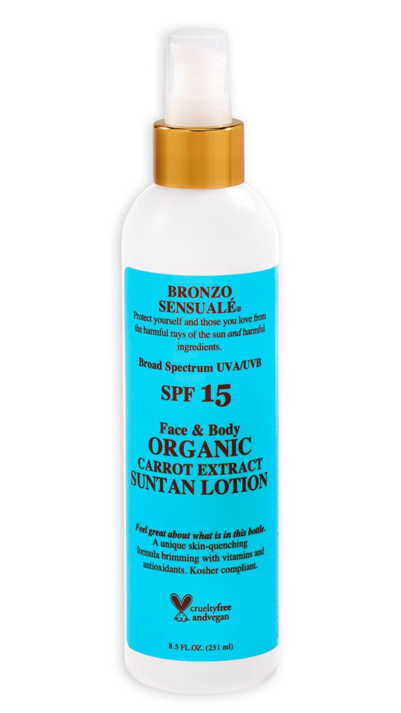 SPF 15 Sunscreen Tanning Organic Carrot Lotion By Bronzo Sensualé® 8.5 Ounces